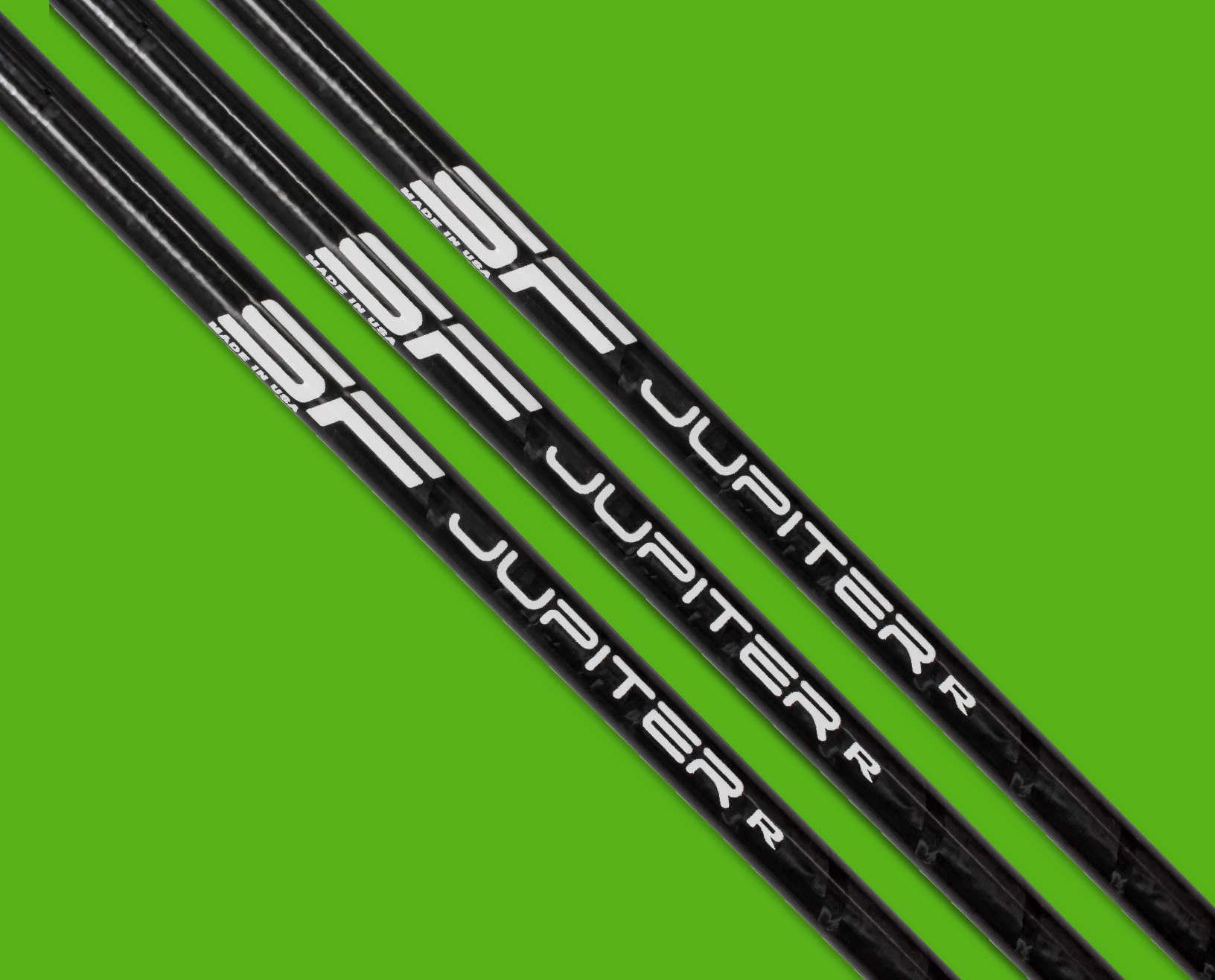Steadfast Driver, 3-Wood, and 5-Wood Discount Golf Shaft Bundle Showing All 3 Shafts and Logo Lined Up